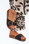 Women's sandals on cork platform with buckle black Vianara