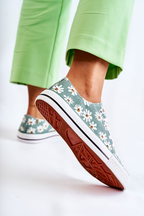 Women's Low Sneakers With Flowers Green Janey