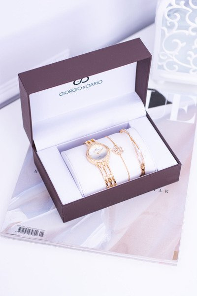 Giorgio Dario Set Gold Women's Watch With Zircons Two Bracelets