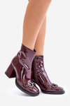 Lacquered ankle boots on a heel insulated with decoration D&A MR880-021 burgundy
