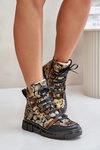 Leather Flat Lace-Up Ankle Boots Maciejka 06158-25 Gold