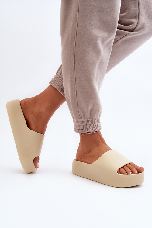 Women's Thick Sole Beige Slides Oreithano