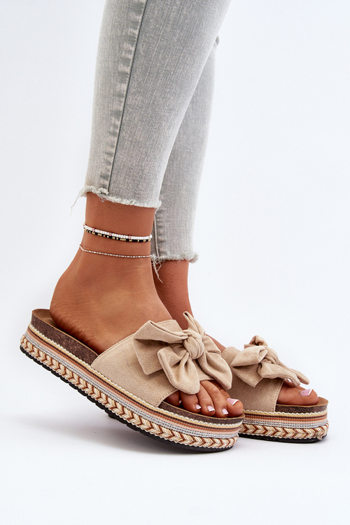 Women's Platform Sandals with Bow Beige Evatria