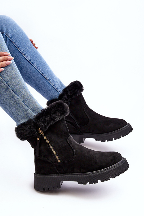 Women's Suede Boots With Fur Black Hasiva