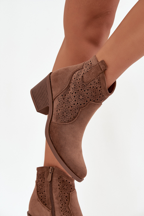 Women's Openwork Heeled Ankle Boots S.Barski HY52-529 Brown