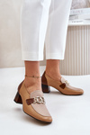 Leather Heels On A Heel With A Golden Decoration Laura Messi 2861 Brown