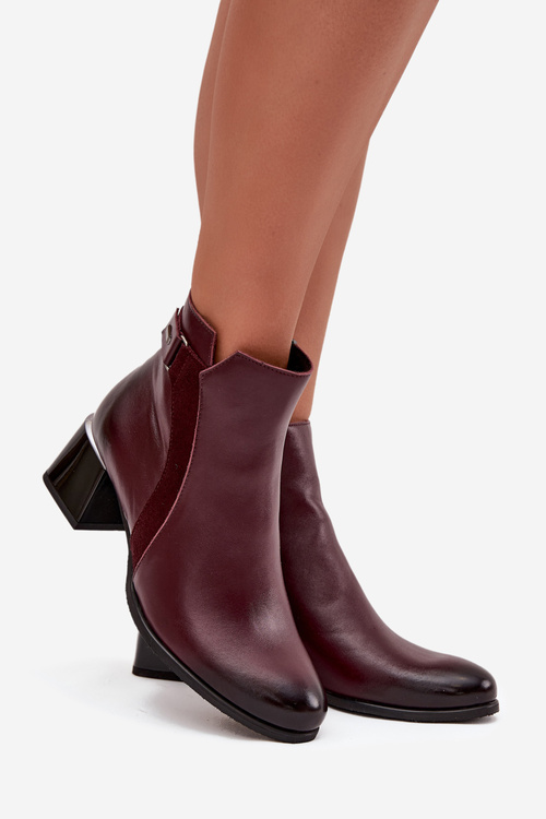 Leather Women's Heeled Boots with Heating Zazoo 60563 Bordeaux