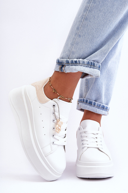 Buty Sportowe Damskie Masywna Platforma Biało-Beżowe Mariell LA252