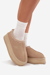 Low suede snow boots for women with embroidery on platform Vinceza 97960 beige