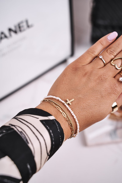 Women's Bracelet With Pearls and Cross Gold Kari