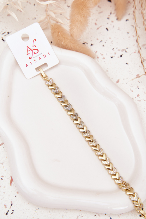 Women's Bracelet Hearts with Zirconia Gold