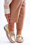 Classic Leather Loafers With Decoration Laura Messi 2459 Gold