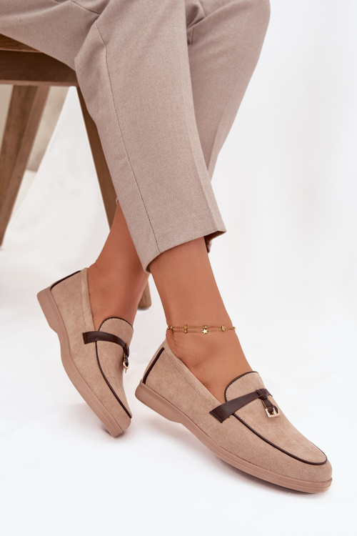Moccasins Loafers Ladies Eco Suede Beige Darwen