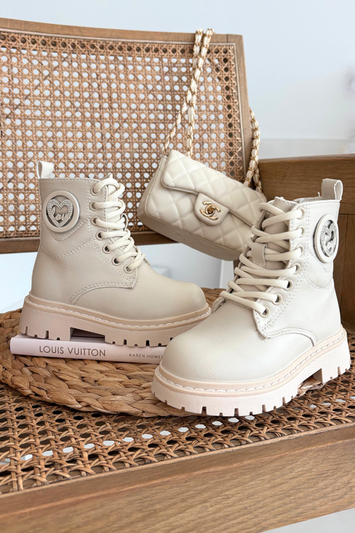 Girls' boots with fur lining with decoration LOVE beige Rosaira