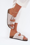 Women's sandals with golden buckles and stitching gray Lunera