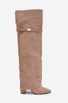 Insulated boots with rolled-up shaft over the knee heel block beige Serelle