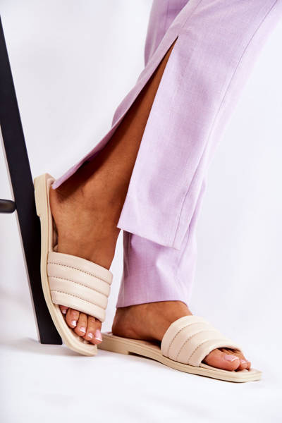 Women's Leather Slippers With Quilting Beige Raula