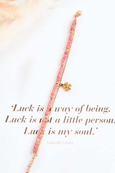 Women's Bracelet With Beads Pink-Gold