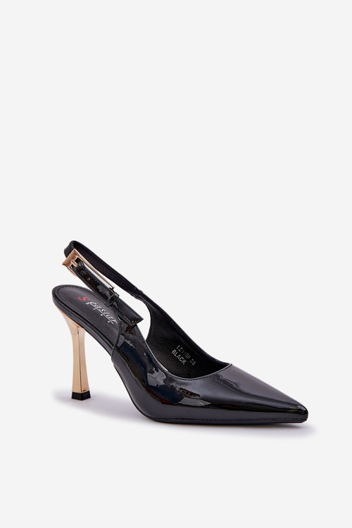Lacquered High Heels With Open Heel And Pointed Toes Black Rivori
