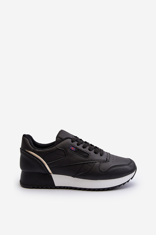 Black Leather Platform Lace-Up Sports Shoes Merida