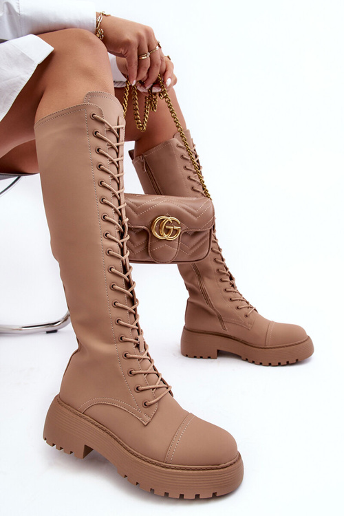 Lace-Up Insulated Ankle Boots Dark Beige Bergdis