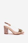 Transparent Sandals With Flowers On Decorated Heel MR38-331 Rose Gold D&A