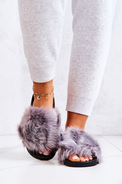 Slippers With Fur Rubber Grey Pollie