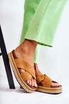 Klapki Damskie Zamsz Platforma Camel Jossie