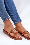 Decorated Flat Women's Sandals Camel Adivrae