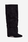 Insulated Women's Boots with Turned Shaft on Heel Eco Suede Black Elivira