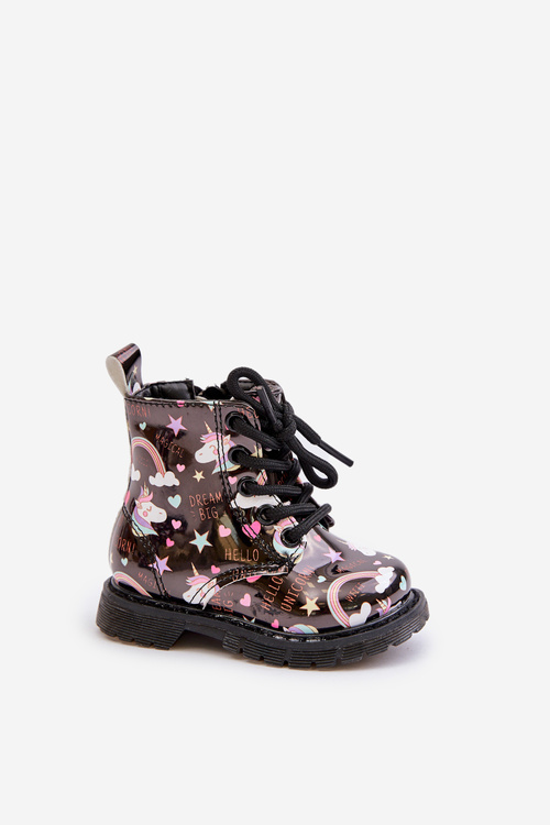 Children's insulated boots with zipper unicorns black Tiptop