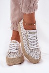 Patterned Women's Sneakers On Platform With Braiding Lee Cooper LCW-25-08-3648L White-Gold