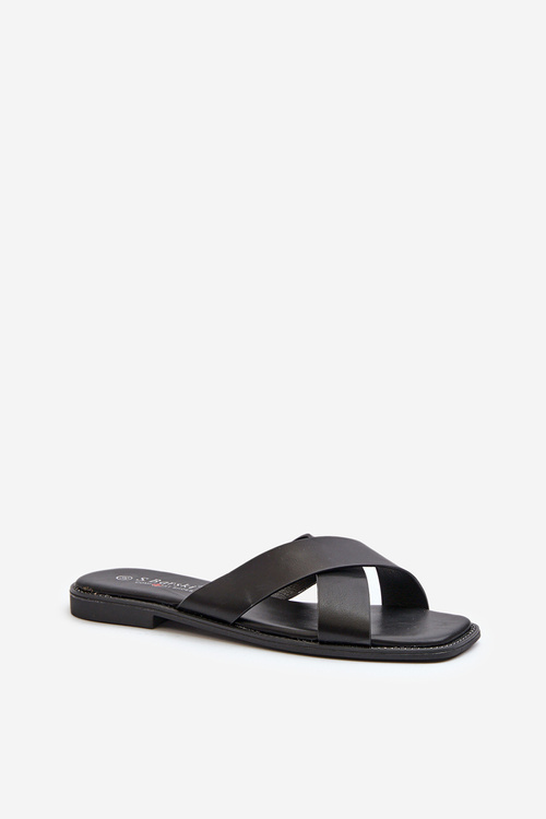 Klapki Z Eko Skóry Na Płaskim Obcasie Damskie Czarne S.Barski KV27-002