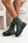 Women's Leather Ankle Boots With Zipper Insulated With Felt Dark Green Zazoo 60512