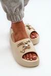 Women's Lightweight Foam Flip-Flops with Decorations Beige Orchia