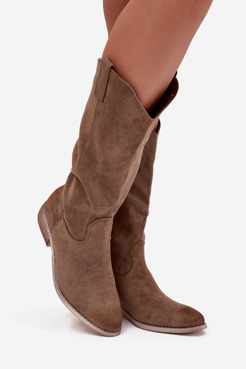 Cowboy Boots Low Heel Made Of Eco Suede Dark Beige Cherrie