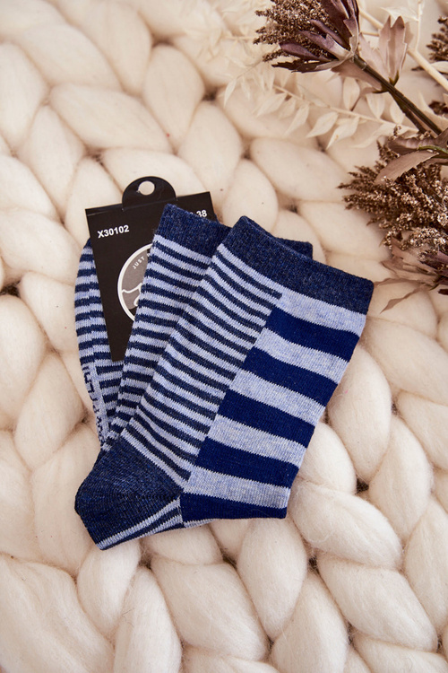 Women's classic socks with stripes and stripes navy blue
