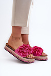 Women's Platform Sandals Decorated with Flowers Fuchsia Nodina