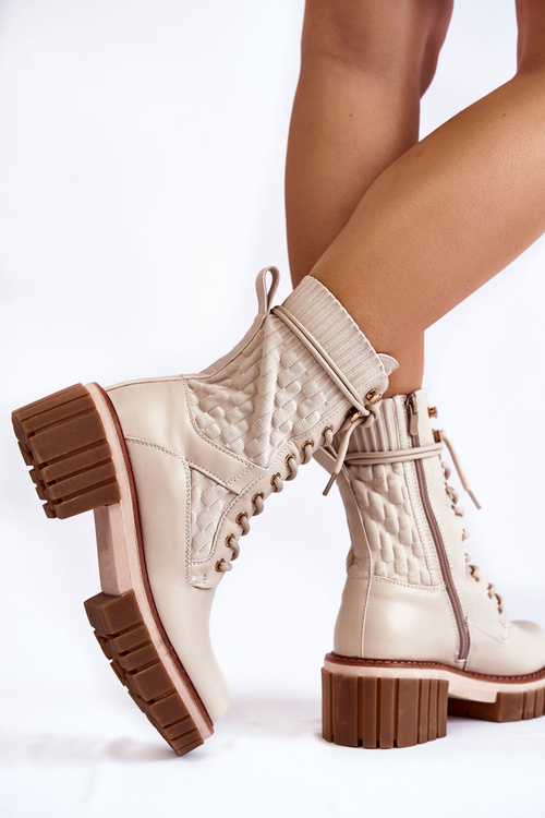 Women's High Boots With Zipper Beige Enroe