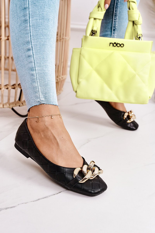 Elegant Quilted Ballerina With Chain Black Coco