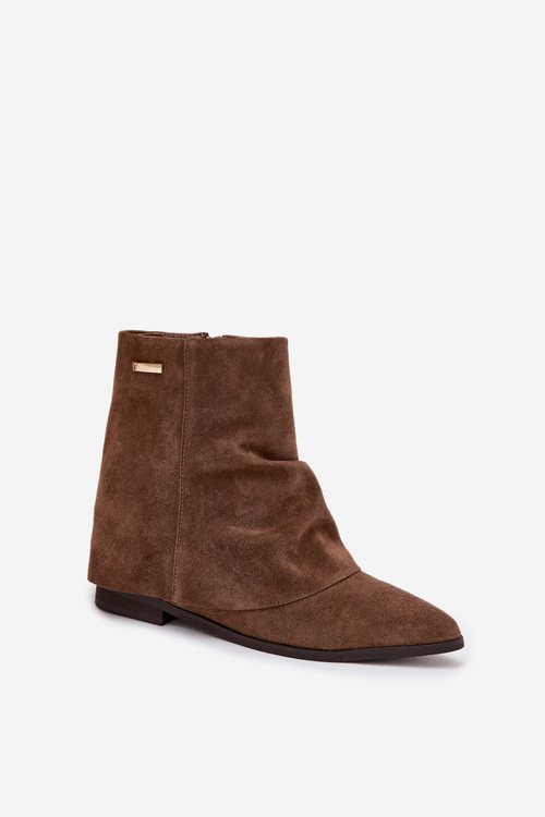 Insulated ankle boots with hidden wedge with turned-up shaft Eco suede brown Tavella