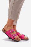 Fabric sandals on cork sole with buckles fuchsia Atera