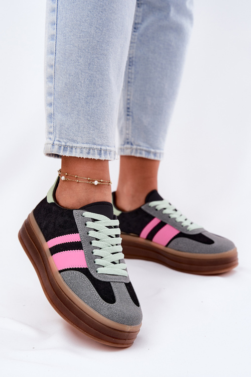 Damskie Sneakersy Na Platformie Czarne Ovivene