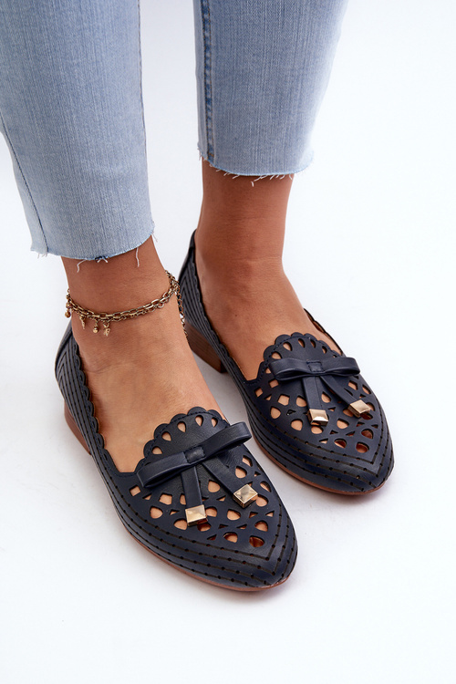 Baleriny Damskie Ażurowe Kokardka Nestavia Granatowe