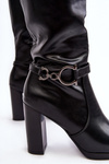 Women's Heeled Boots with Ornament Above the Knee Black Rahallis