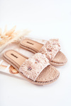 Women's Slippers With Material Flowers Beige Susana