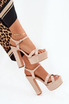 Women's sandals on high heel and platform glossy beige Jovenes