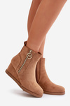 Insulated wedge boots with decorative zipper eco suede camel Leretha