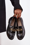 Lacquered Women's Loafers With Gold Decoration S Bar ski HY52 539 Black