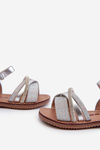 Shiny Children's Sandals with Velcro Silver Delphina